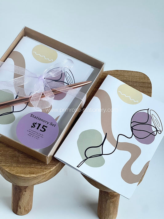 "Single Stem Rose" Stationery Gift Set Bundle (with Rose Gold Ballpoint Pen Freebie)