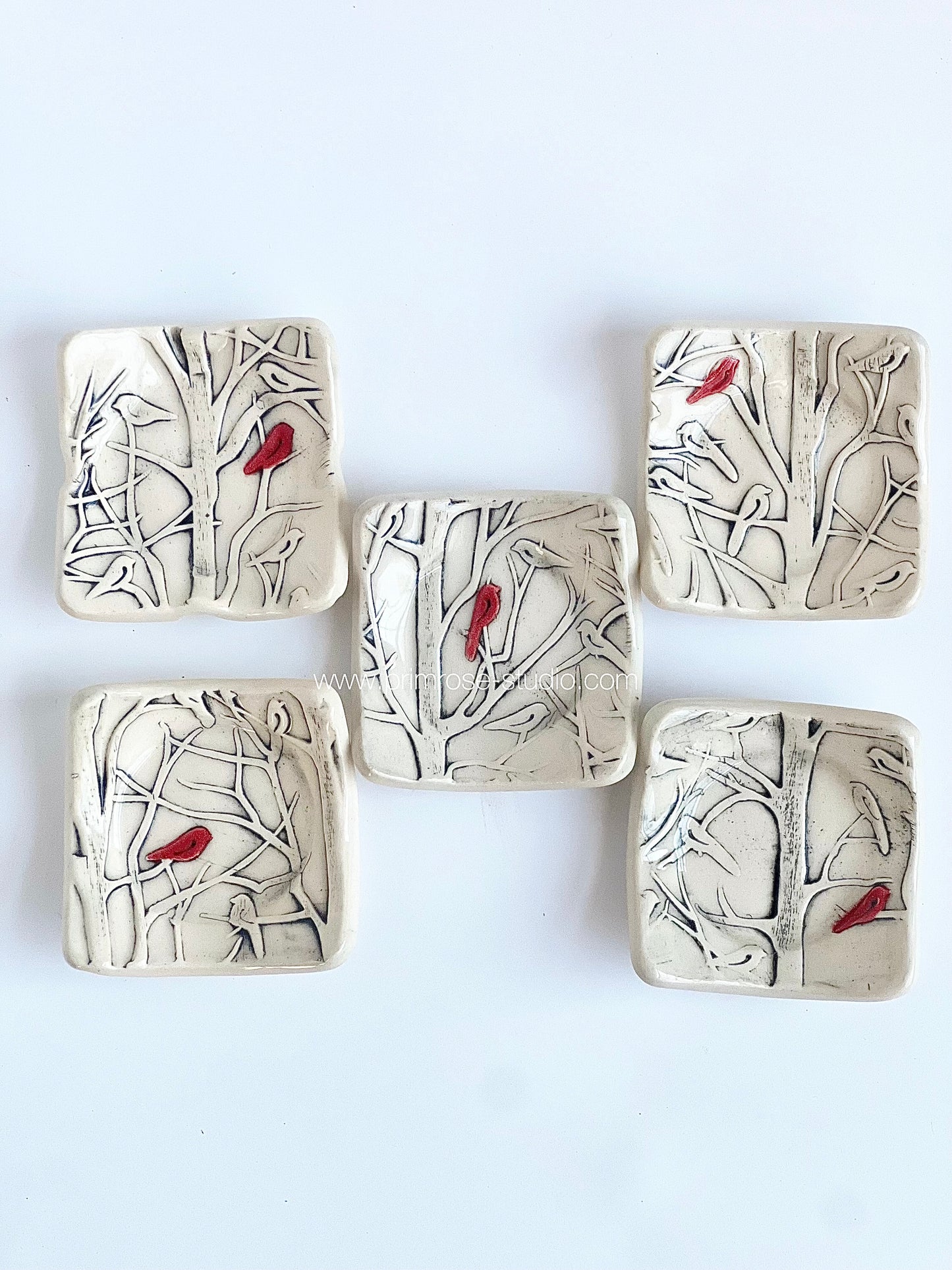 Ceramic Trinket / Ring Dish (Red Bird, Square)