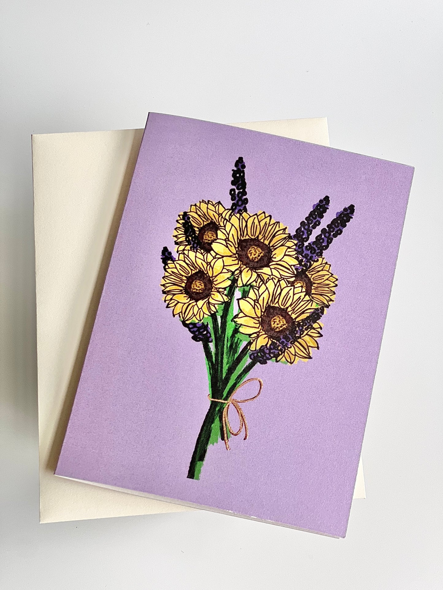 Sunflower Lavender Bouquet Greeting Card (Variety of Colors)