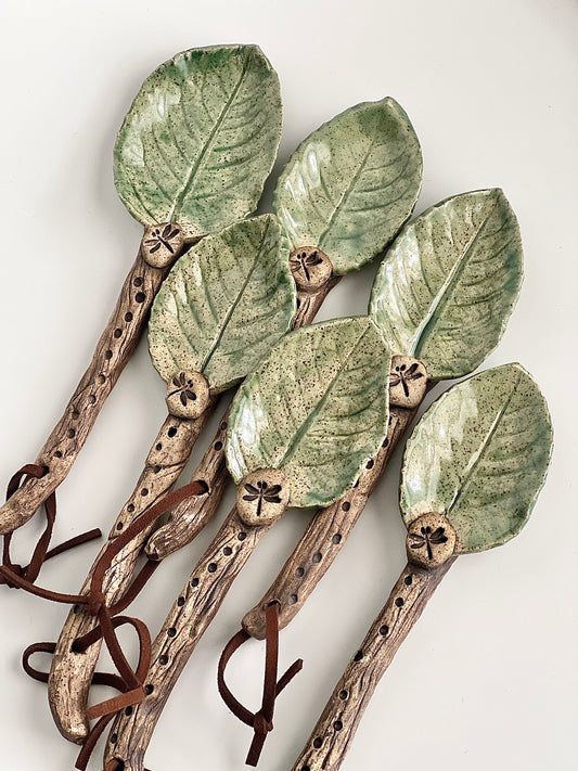 Ceramic Jade Leaf Spoons (Set of 2)