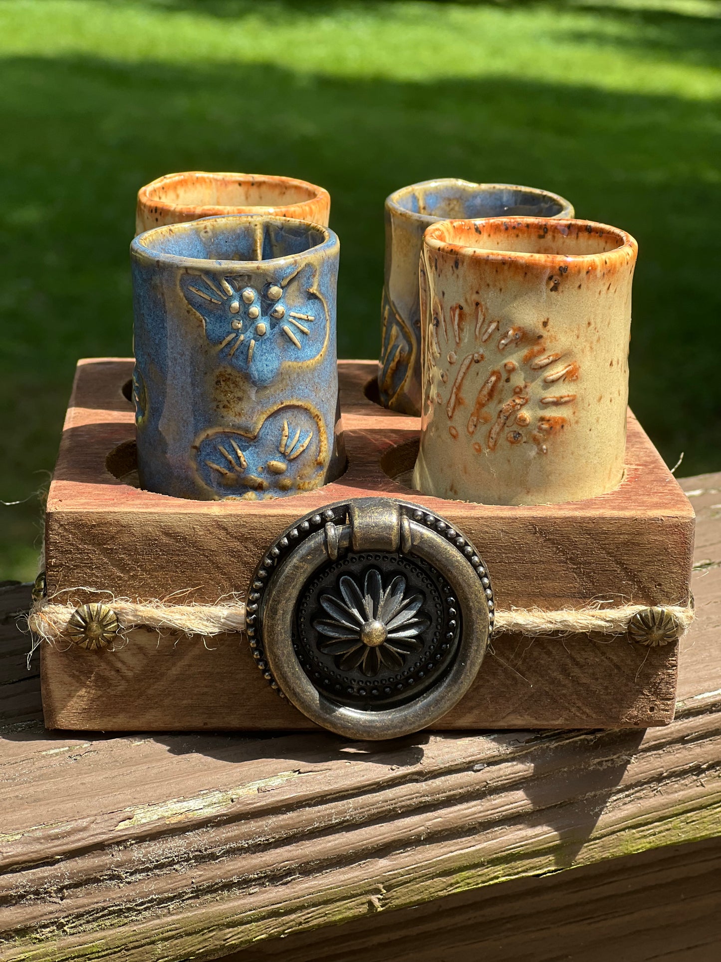 Wooden Shot Glass Holder (One Sky Blue Shot Glass Included)