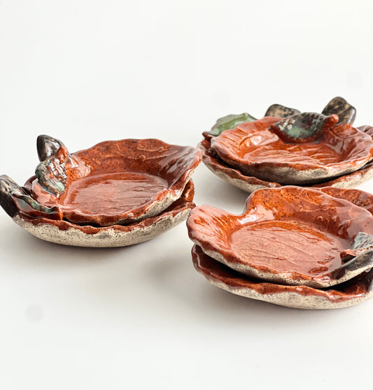 Ceramic Tea Light, Ring Holder, Dish (Set of 2 Pumpkins)