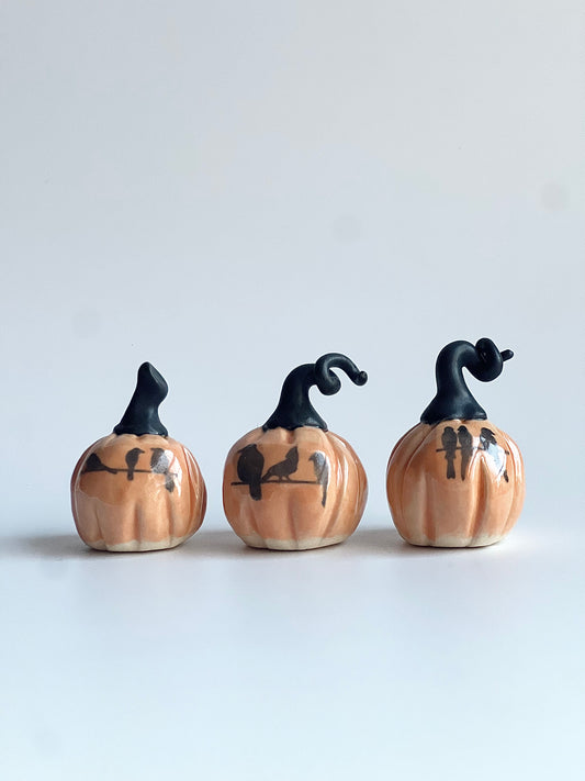Ceramic Miniature Raven Pumpkins (Set of 3)