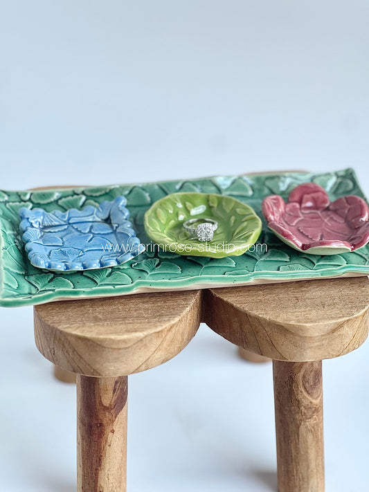 Ceramic Gingko Tray with Three Minis (4pc Set)