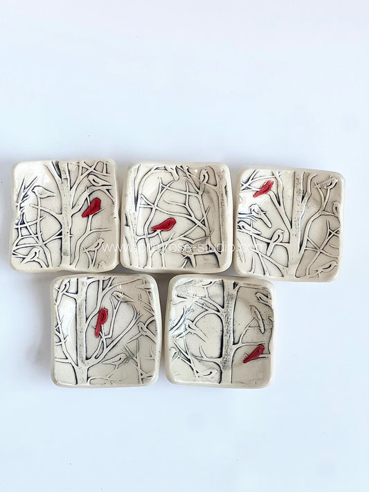 Ceramic Trinket / Ring Dish (Red Bird, Square)