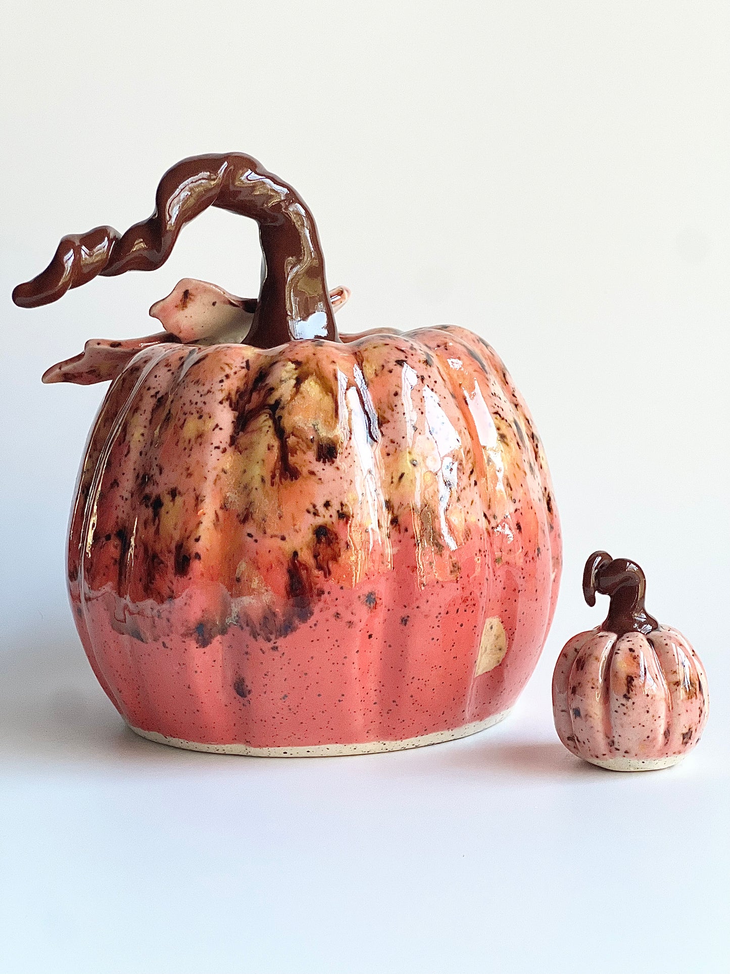 Ceramic Decorative Large Pumpkin (Amarylis + Coral Gloss) *Plus Free Mini*