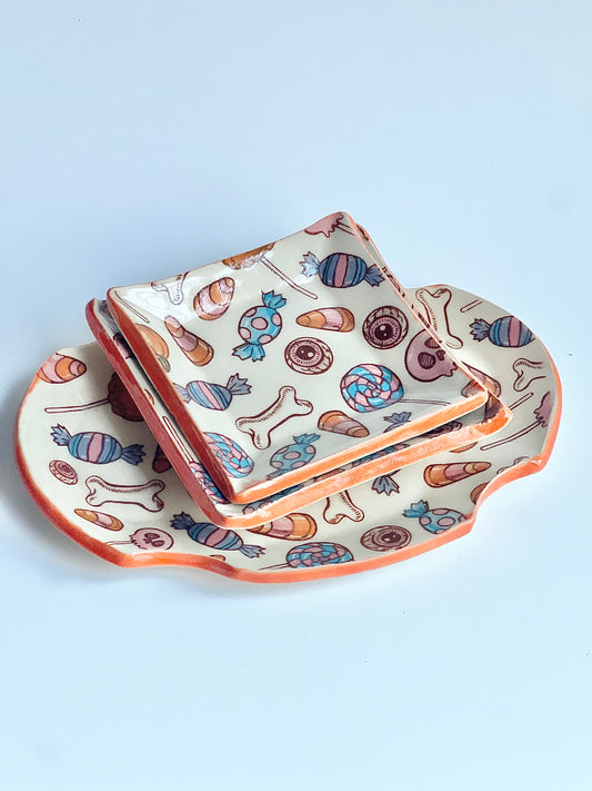 Ceramic Nesting Candy Cane Trinket Trays, Candy Dish (Set of 3)