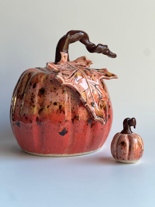 Ceramic Decorative Large Pumpkin (Amarylis + Coral Gloss) *Plus Free Mini*