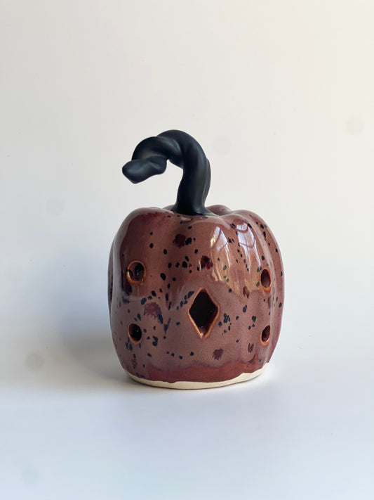 Ceramic Pumpkin Tea Light Holder (Peppered Plum + Black Matte)