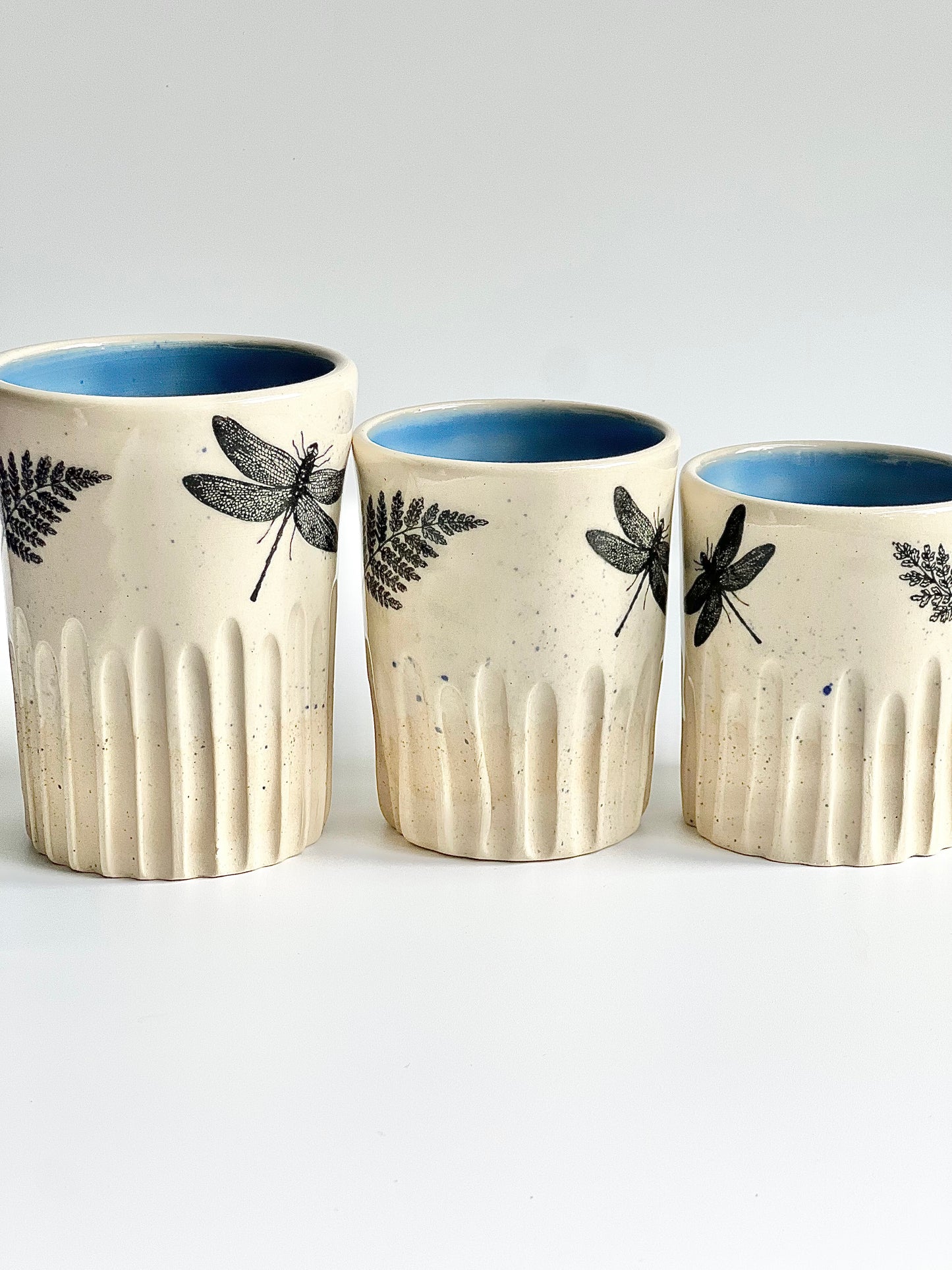 Ceramic Dragonfly Leaf Cups (Set of 3)