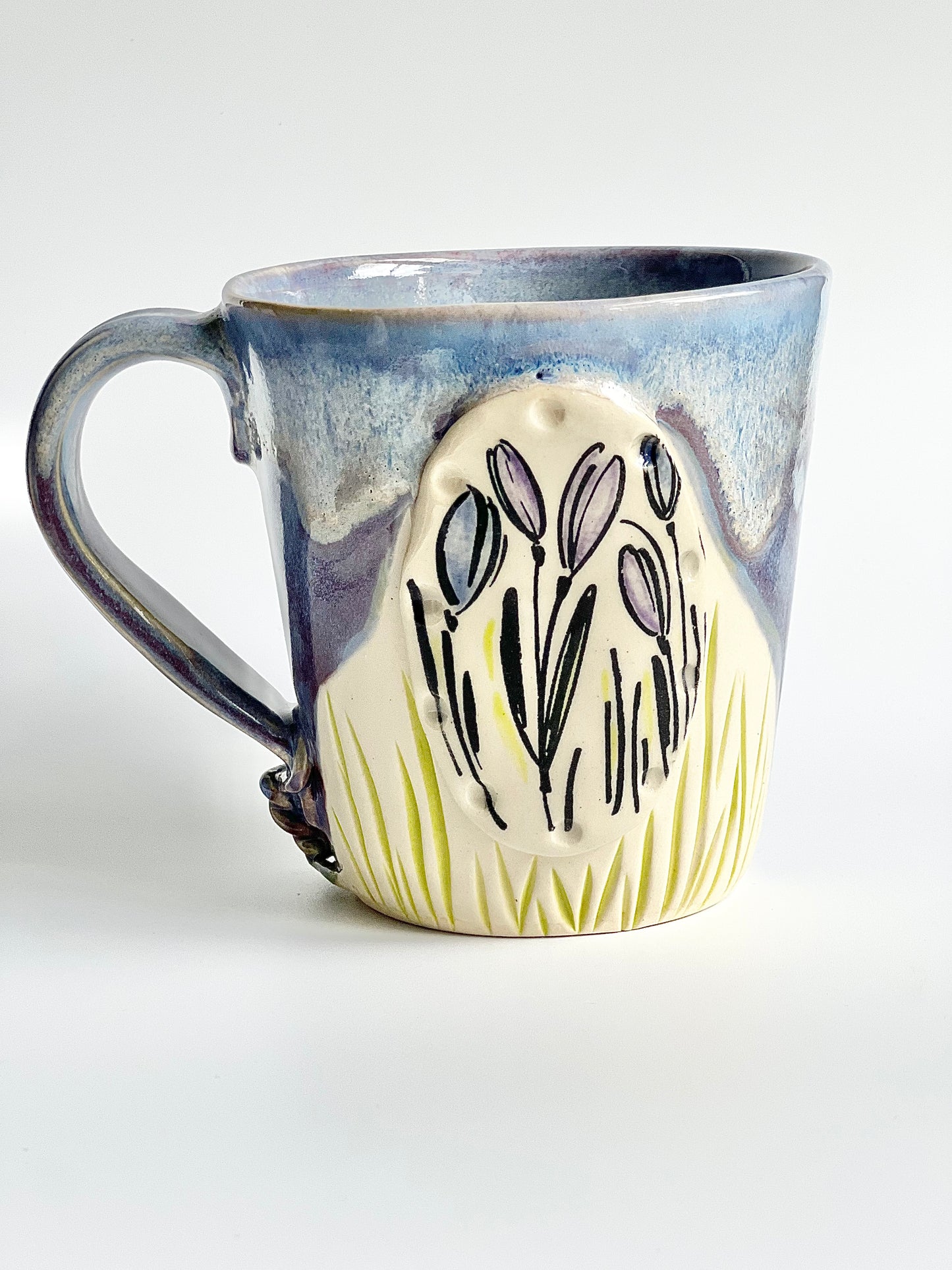 Ceramic Hand Carved Spring Tulips Mug (T-4)