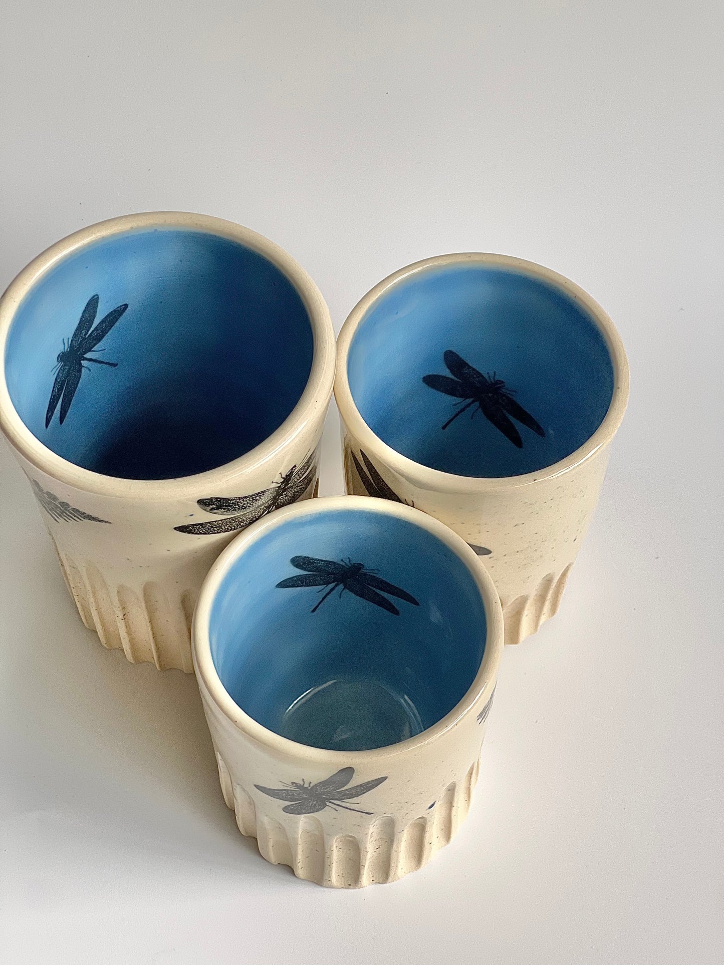 Ceramic Dragonfly Leaf Cups (Set of 3)