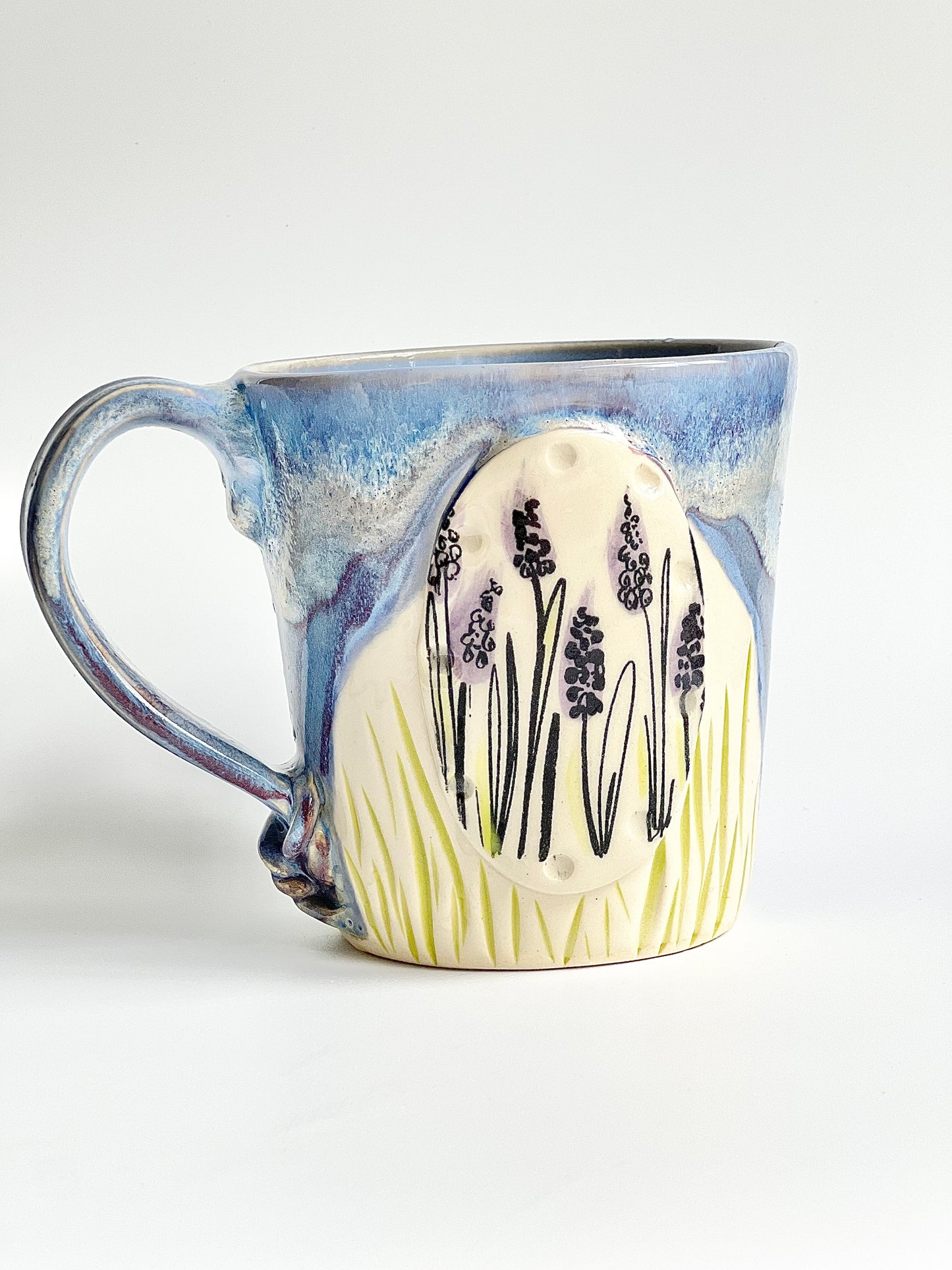 Ceramic Hand Carved Spring Lavender Mug (L-6)