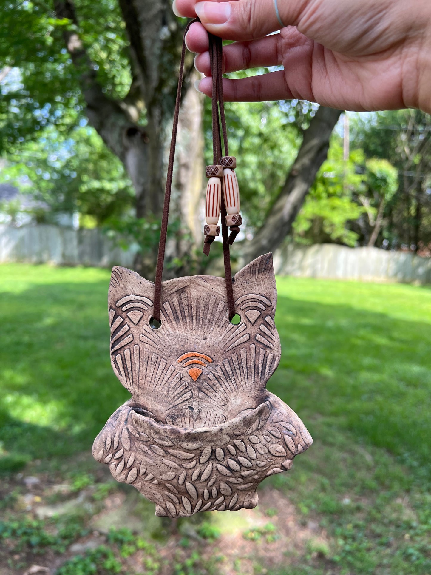Ceramic Owl Wall Pocket (with Beads)