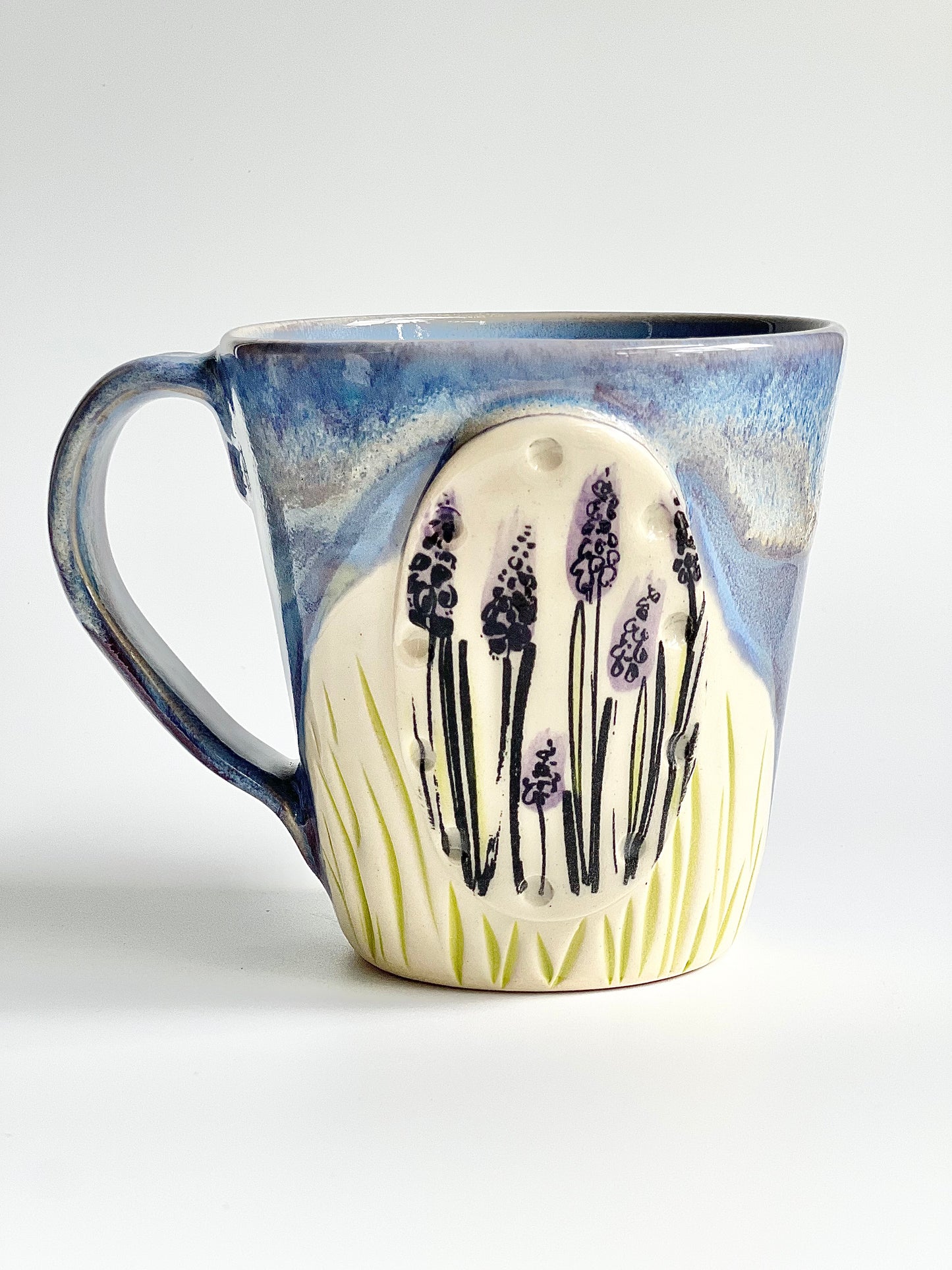 Ceramic Hand Carved Spring Lavender Mug (L-3)