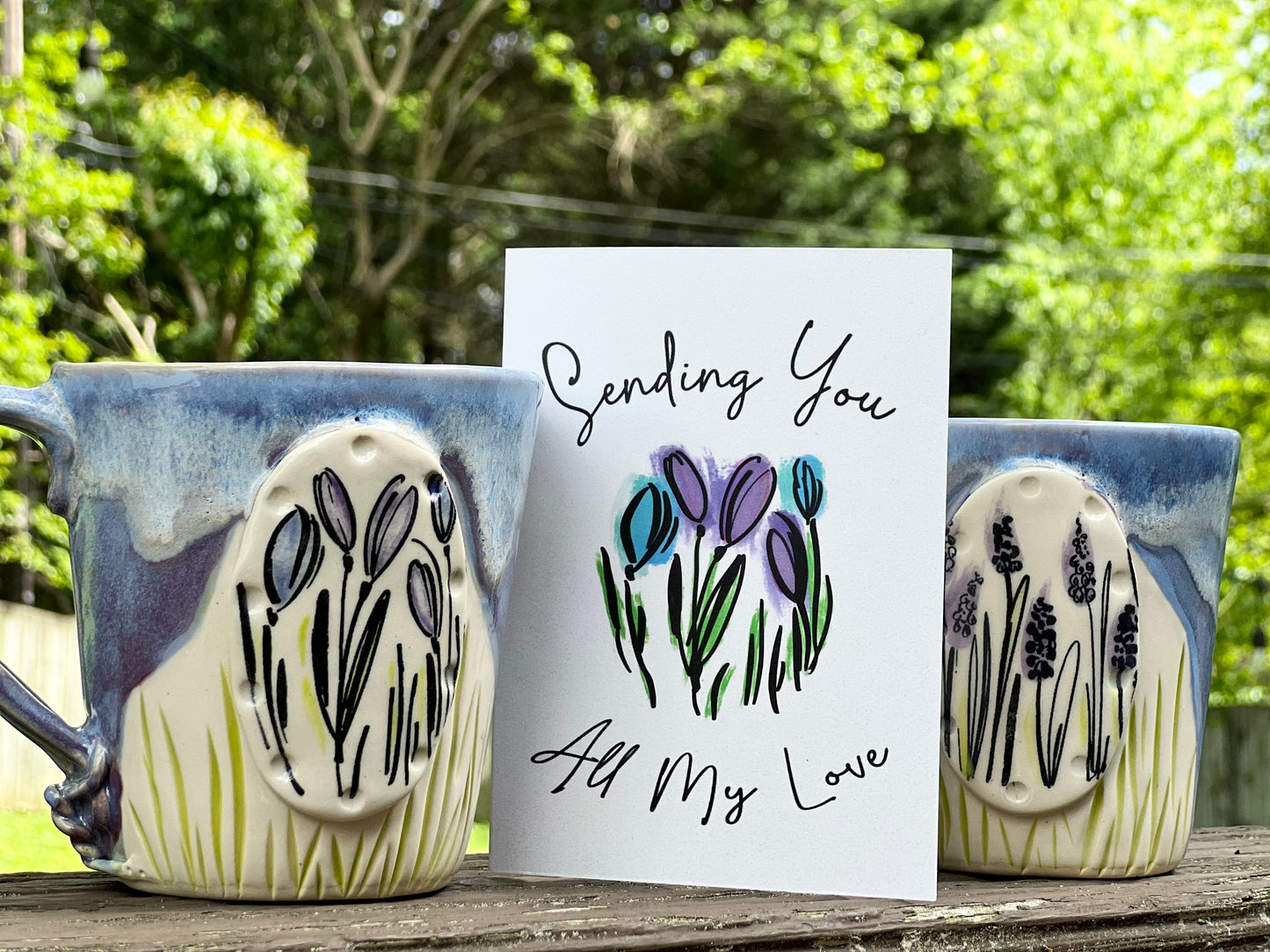 Ceramic Hand Carved Spring Lavender Mug (L-2)