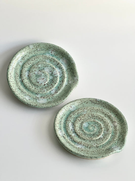 Ceramic Spoon Rest (Celadon Bloom)