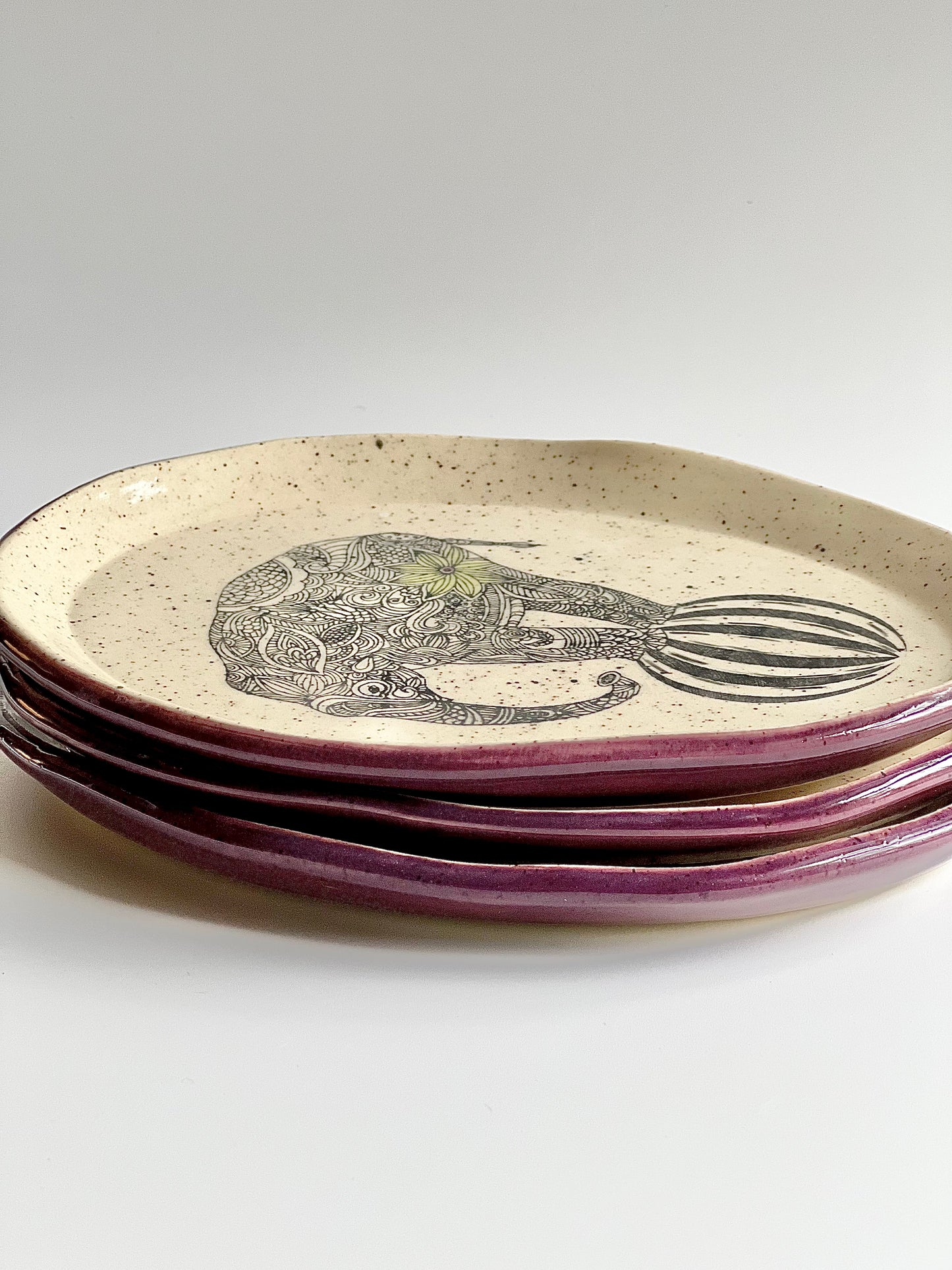 Ceramic Circus Elephant Plate, Tray, Dish (Mulberry Trim)