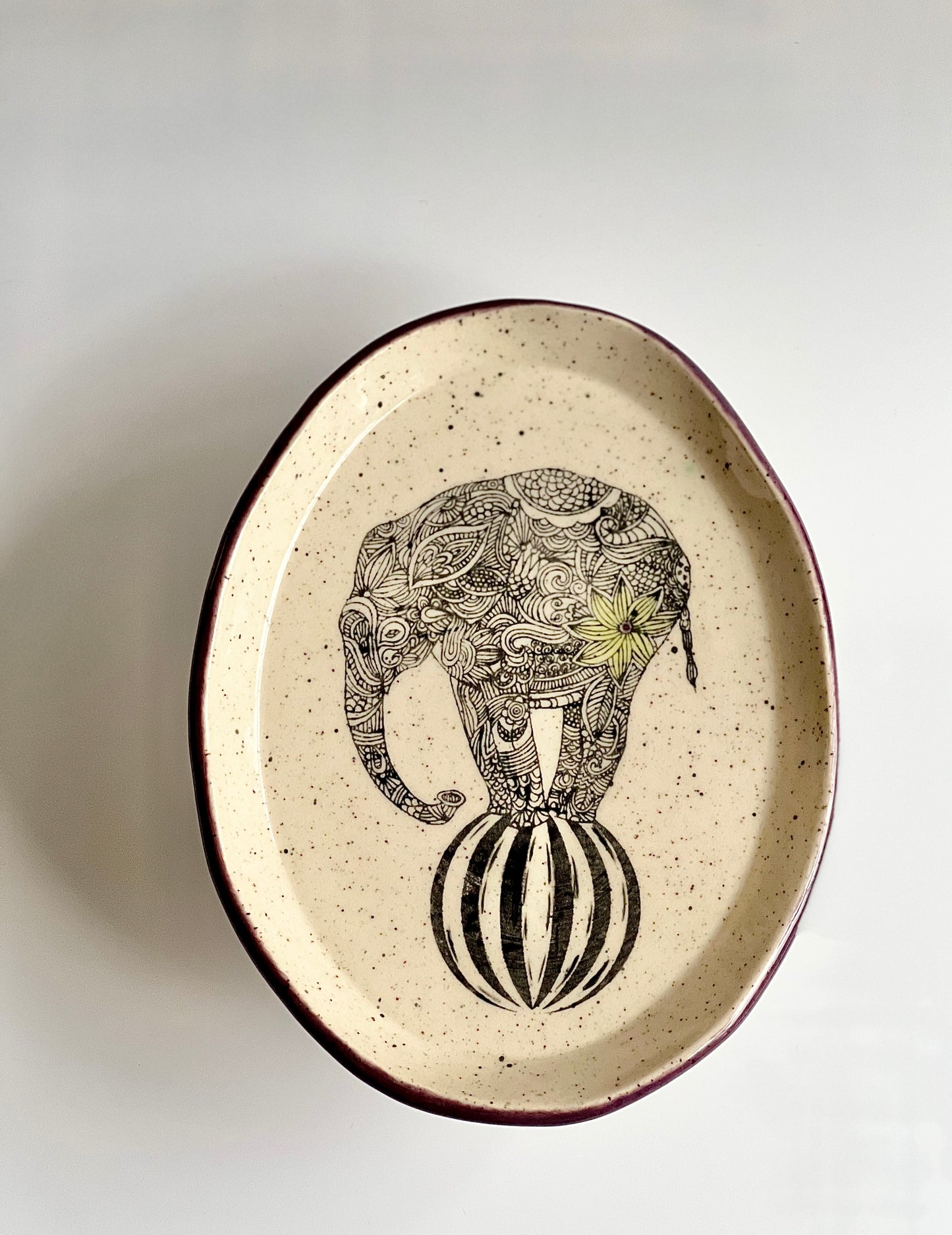 Ceramic Circus Elephant Plate, Tray, Dish (Mulberry Trim)