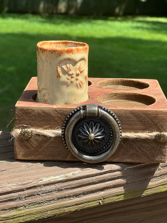 Wooden Shot Glass Holder (One Oatmeal Shot Glass Included)