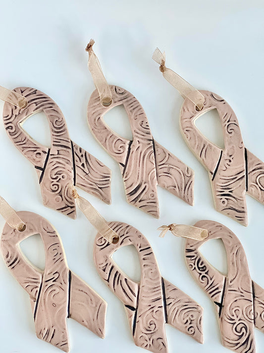 Ceramic Pink Ribbon Ornament